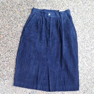 Vintage Brass Plum Nordstrom Dark Blue Whale Chorduroy Pleated Skirt Size 2